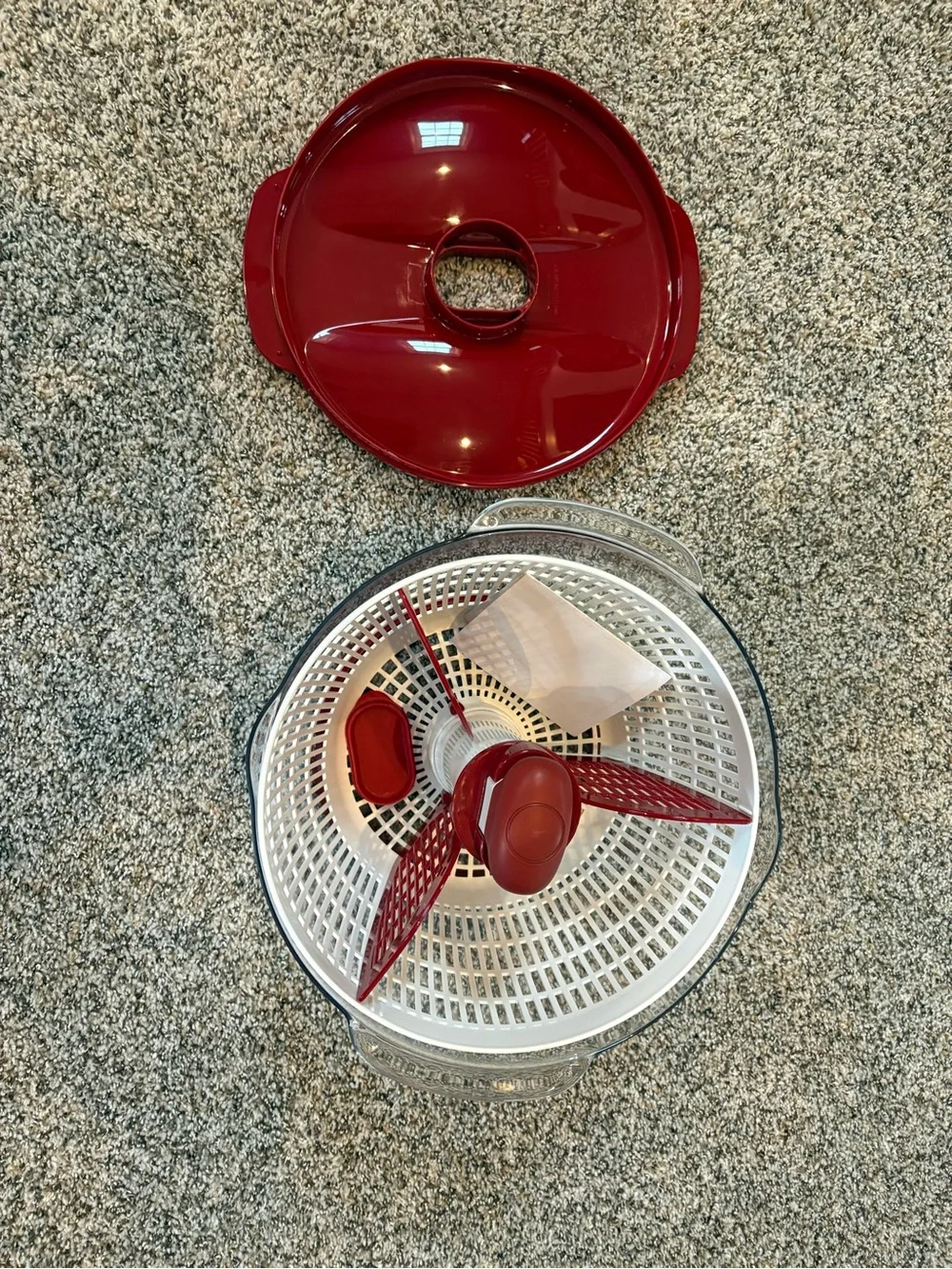 KitchenAid Red and White Salad Spinner with Clear Outer Bowl